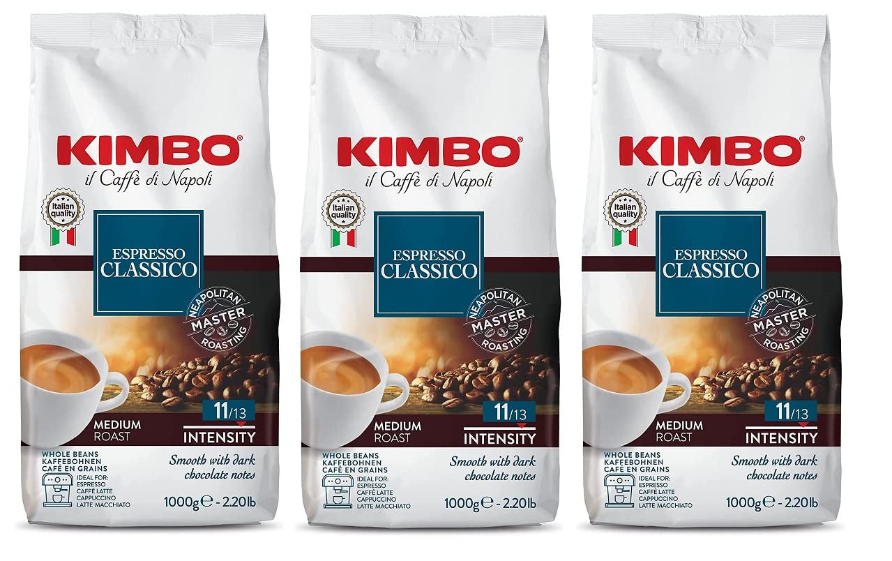 3x Kawa ziarnista Espresso Classico, średnio palona, ​​całe ziarna kawy, średnio palona, ​​worek 1 kg, kawa neapolitańska