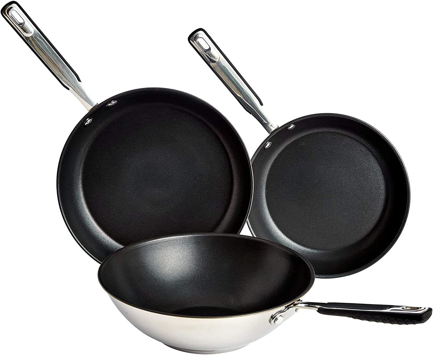 Patelnia ze stali nierdzewnej z powłoką nieprzywierającą - odpowiednia na indukcję, z wygodnym uchwytem - Garnki i patelnie 28 cm Naty Shop Zestaw patelni 24/28/28 cm