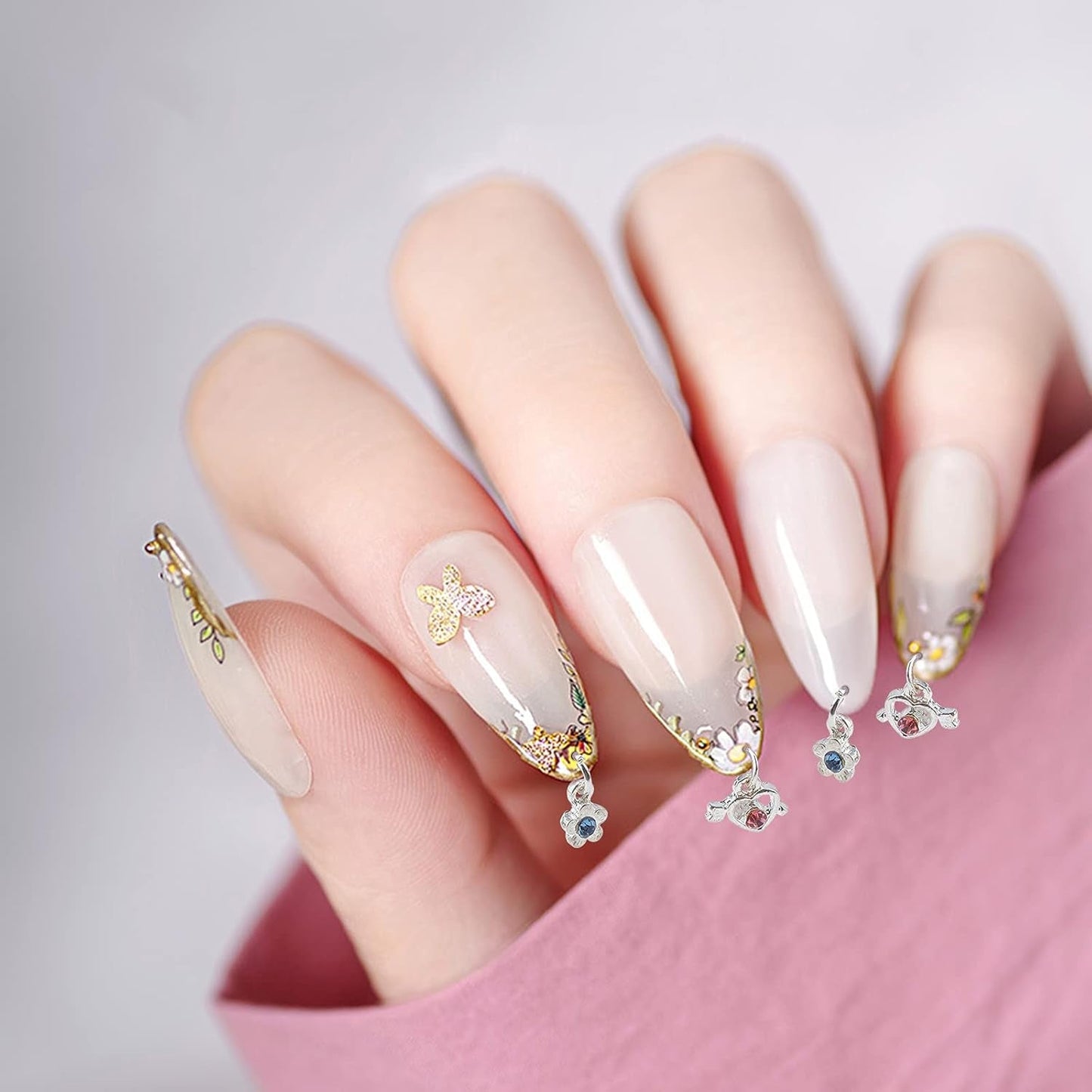 OLYCRAFT 24 szt. Nagelschmuck Ringe Dangle Nail Art Zubehör Mit Nagelpiercing Tool Nagelbohrer Manueller Bohrer Aus Legierung Für Tips, Acryl, Gele and Dekorationen