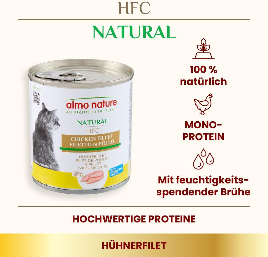 Almo Nature HFC Natural - Mokra karma dla dorosłych kotów - Filet z kurczaka - 280g, opakowanie 12 szt.