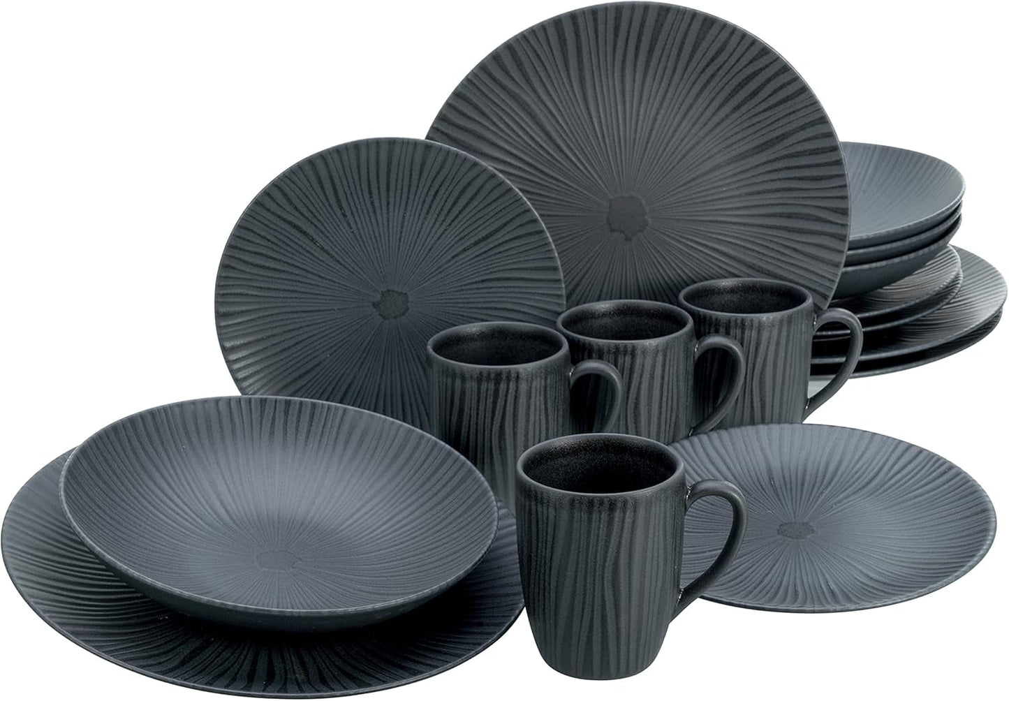 CreaTable, 20537, Vesuvio Black Series, 16-częściowy zestaw naczyń obiadowych, serwis łączenia porcelany, można myć w zmywarce i używać w kuchence mikrofalowej, wyprodukowano w Portugalii