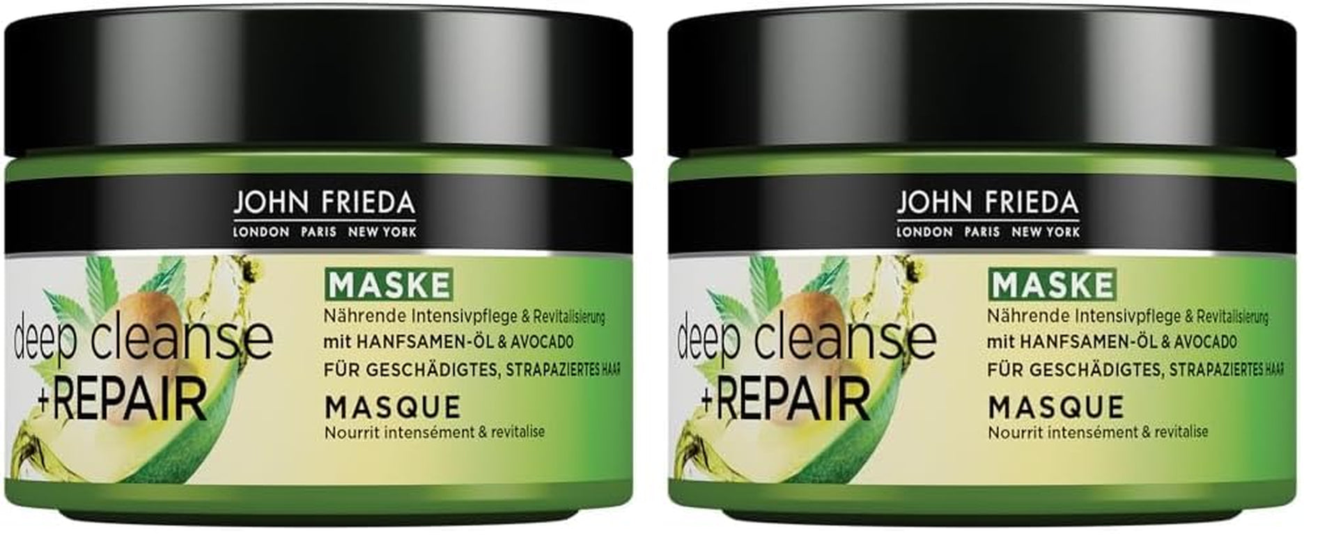 John Frieda - Deep Cleanse & Repair Mask / Kuracja - Zawartość: 250 ml - Z olejem z nasion konopi + odżywczym awokado - Kojąca maska do włosów zniszczonych Naty Shop maska do włosów 250 ml (opakowanie 2 szt.)