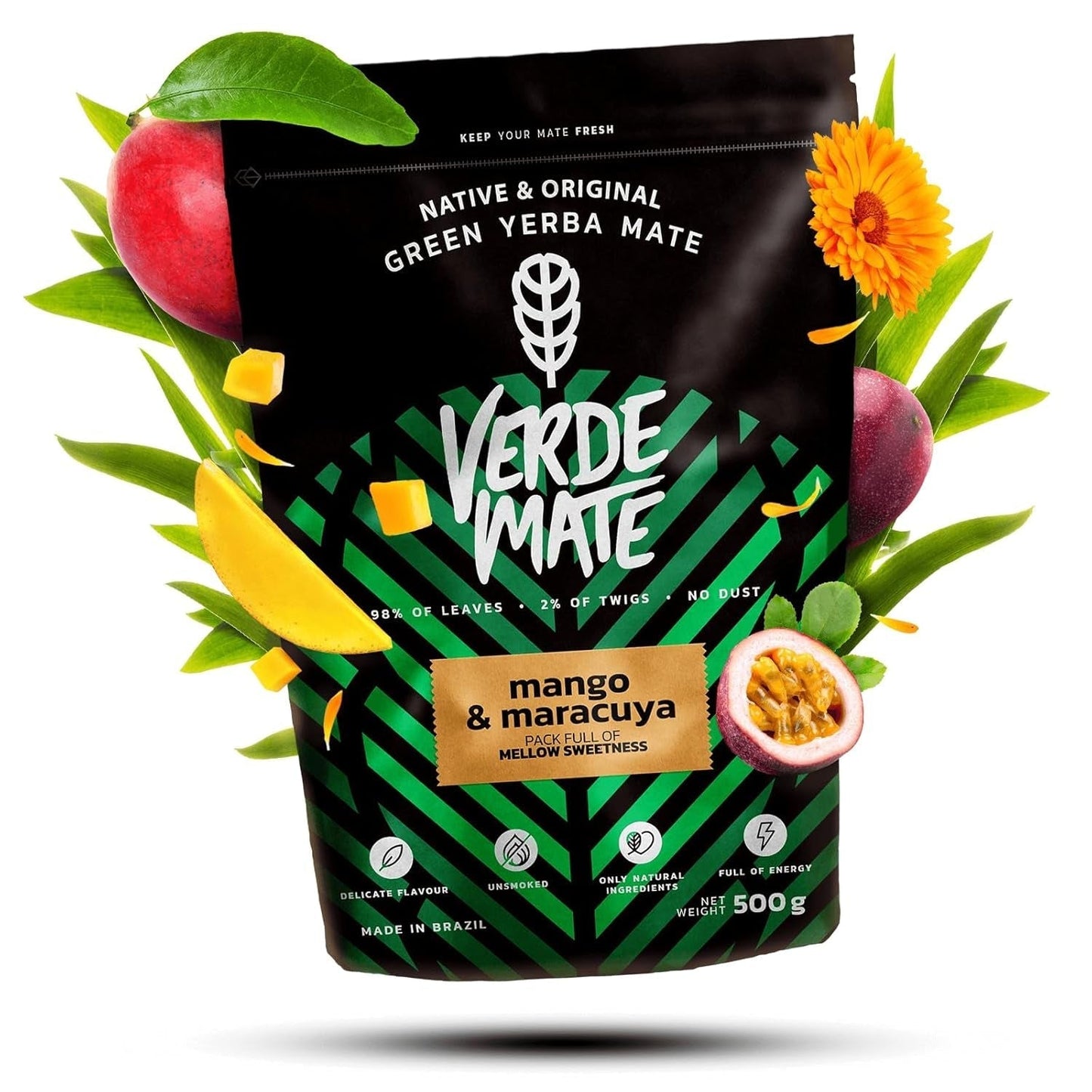 Green Mate Zielone Mango i Marakuja 0,5Kg | Herbata owocowa Mate | Egzotyczny smak herbaty Mate Moc chłodzenia | Naturalna stymulacja | Herbata Mate z Brazylii | 500 gr