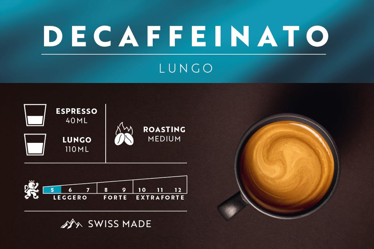 Café Royal Lungo Decaffeinato – kapsułki z kawą kompatybilną z Nespresso®, 100% Arabica, Intensität 5/12, Rainforest Alliance, bezkofeinowa, 100 kapsułek