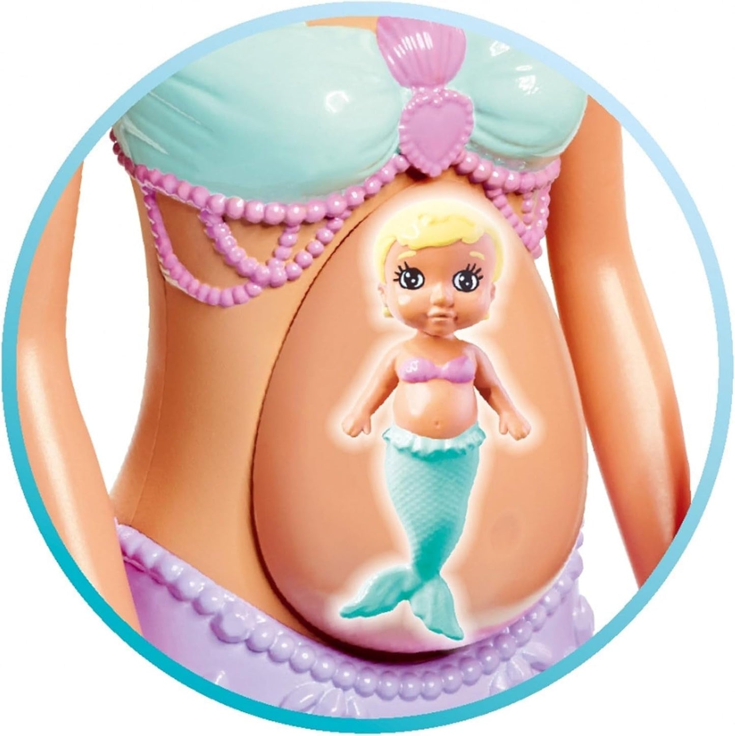 Simba 105733524 - Rodzina syren Steffi Love, Lalka syrenka w ciąży z Kevinem jako syrenką, z łóżeczkiem dziecięcym, lalki do przebierania 29 cm, lalki do zabawy, dla lalek w wieku 3+ lat Naty Shop