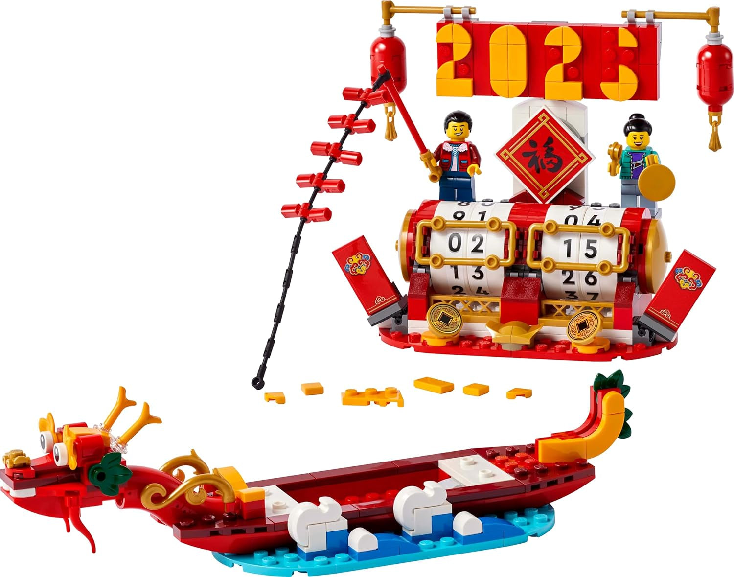 Kalendarz świąteczny LEGO, prezent na chińskie wakacje dla chłopców i dziewcząt, zestaw do budowania Księżycowego Nowego Roku, pozwala dzieciom na wyobraźnię, świąteczna zabawka, dekoracja na chiński Nowy Rok 40678 Zestawy do budowania Besuche den LEGO-Store