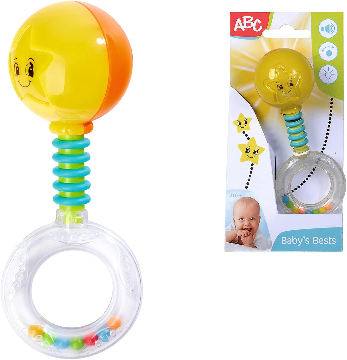 Simba 104010060 - Grzechotka ABC świecąca, zapala się po potrząśnięciu, 14cm, zabawka dla niemowląt, grzechotka dla niemowląt, pierwsze wyposażenie, od 3 miesiąca, żółta Jucarii Bebe Naty Shop
