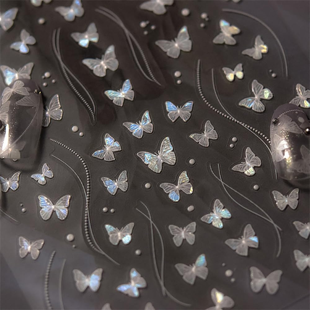 2 Blätter Schmetterling Nagelsticker Selbstklebend,Muschel Glitzer Nail Art Motyl Naklejka na paznokcie Lila Grau Schmetterlinge Nagelaufkleber Relief Laserowe motyle Nagel Naklejka Nageldesign Zubehör