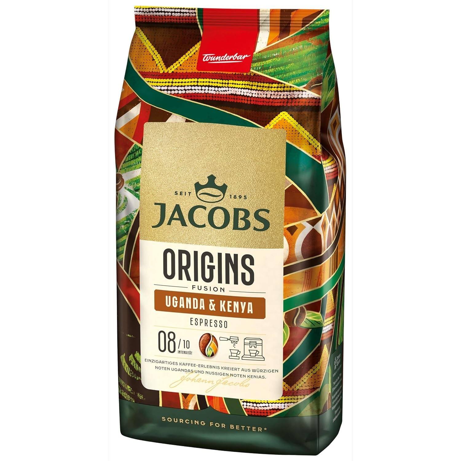 Jacobs Origins Kawa ziarnista z Ugandy i Kenii, pełne espresso z pikantną nutą, moc 8/10, kawa ziarnista, 1 kg