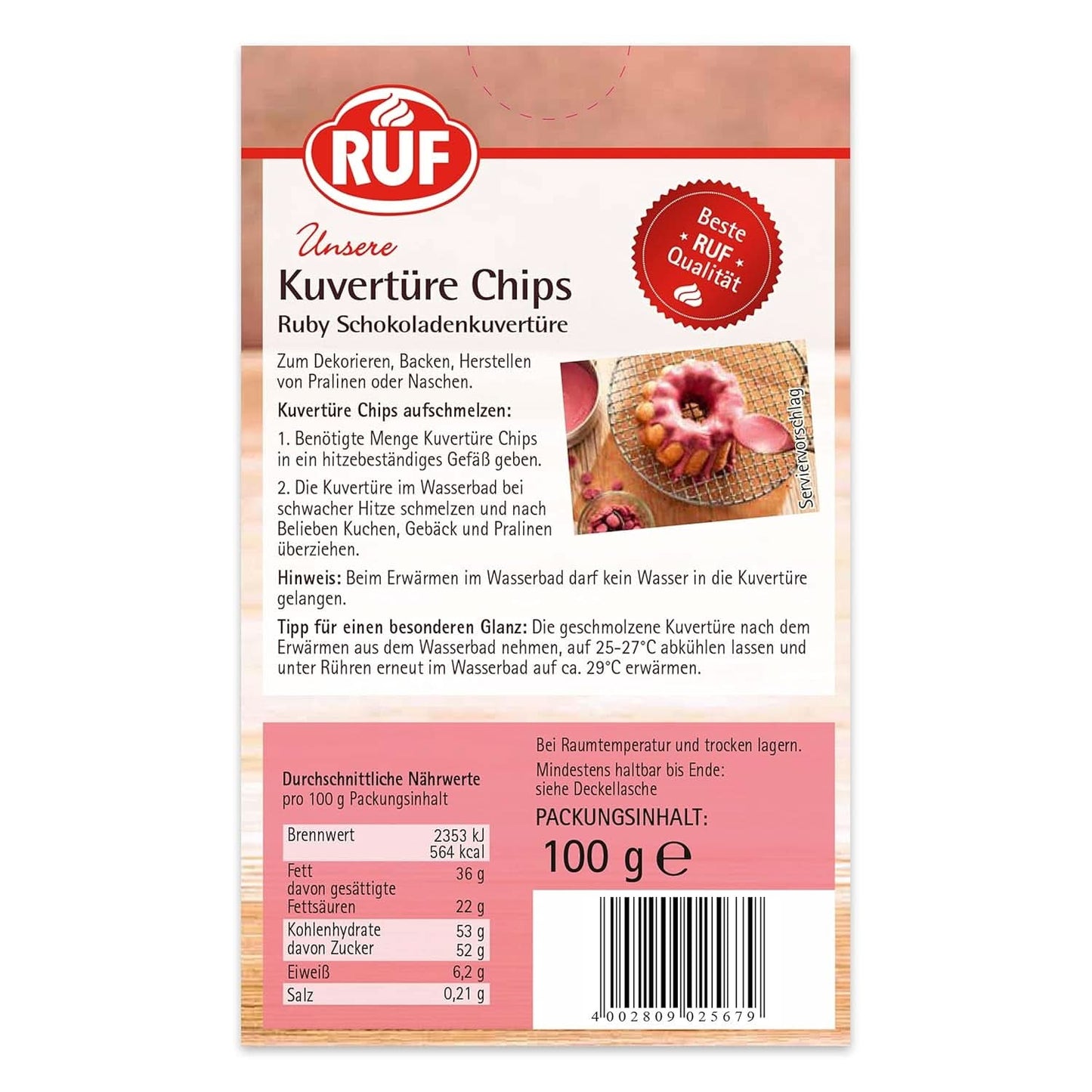 RUF Couverture Chips Rubin, 100 gramów Glazury i dekoracje Naty Shop