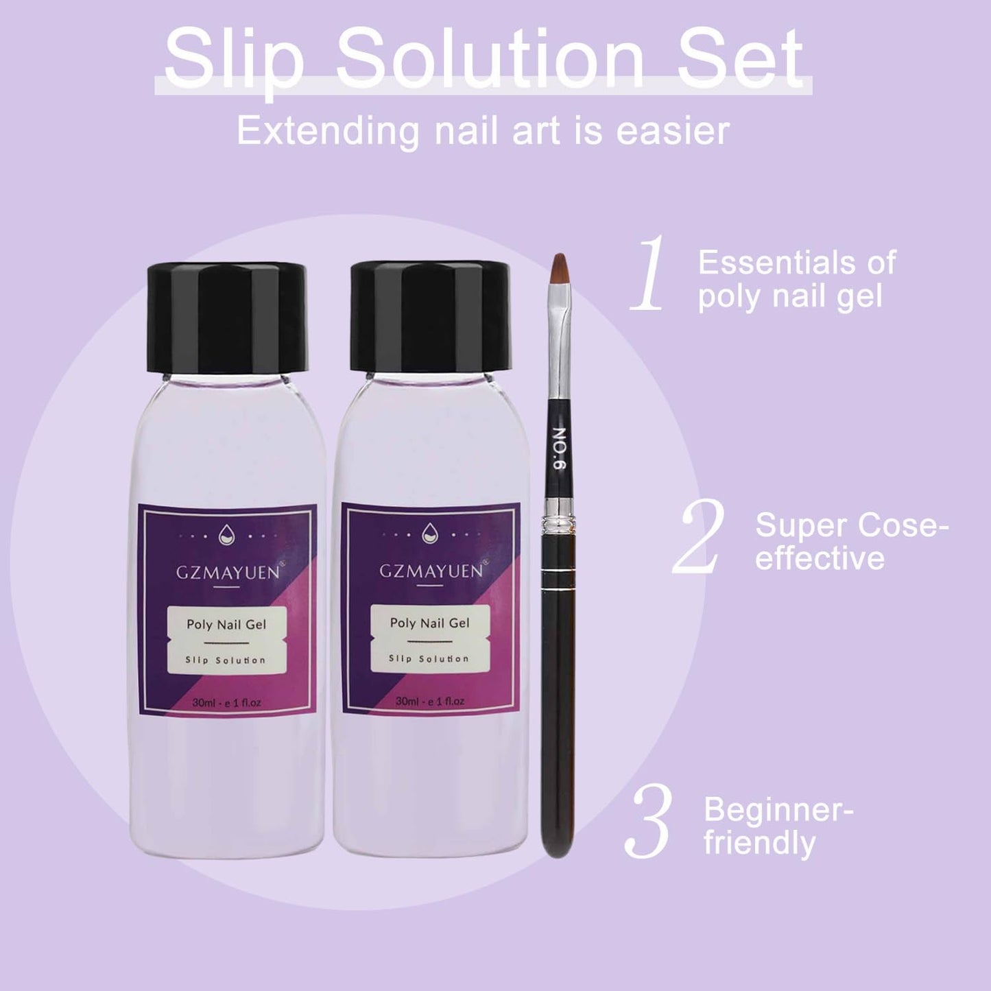 GZMAYUEN Poly Nail Gliding Solution 30 ml * 2 Żel do przedłużania paznokci Płynny żel do przedłużania paznokci - Łatwe rozwiązanie do samodzielnego przesuwania z pędzelkiem