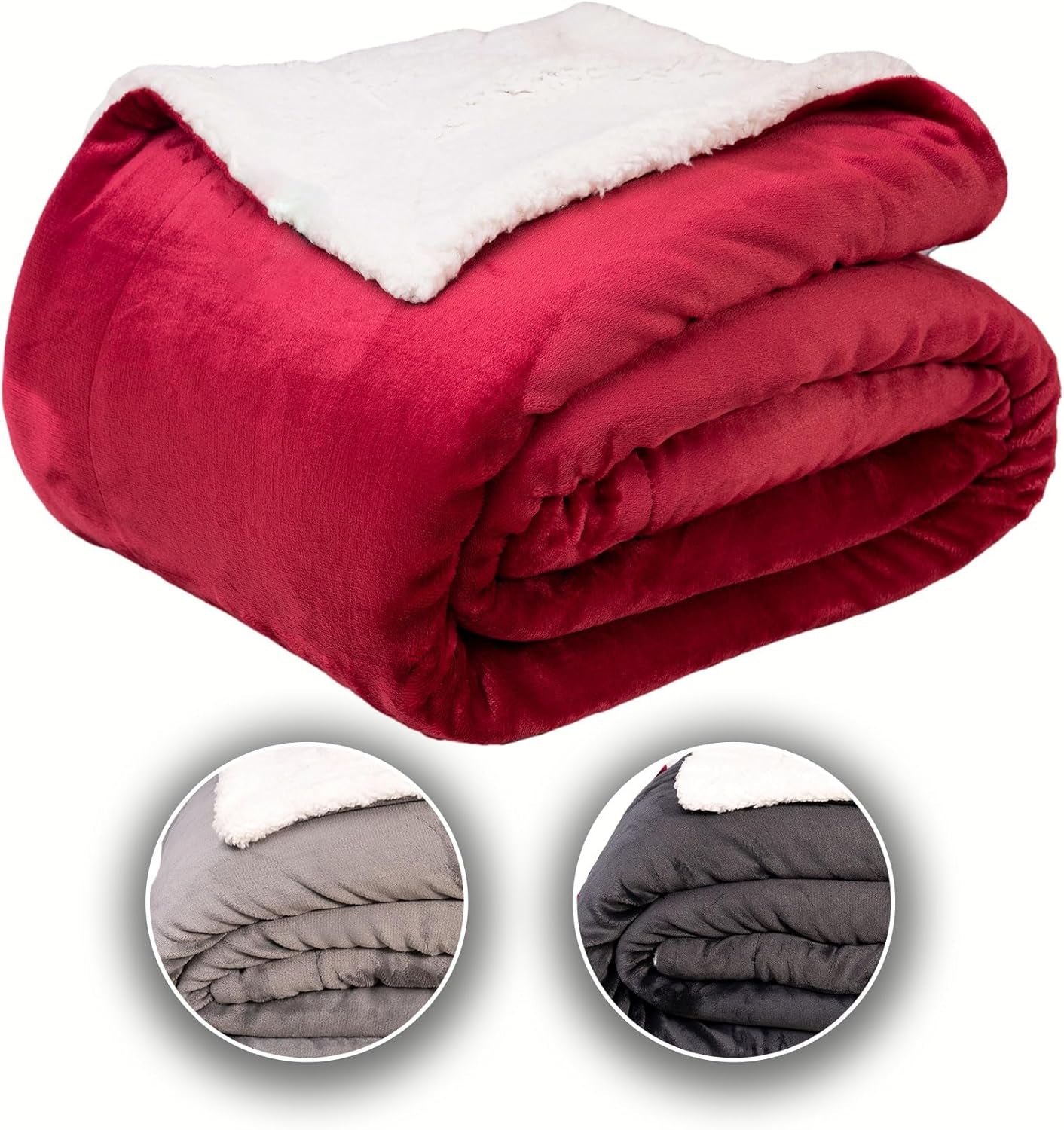 Przytulny koc Komfortec 150X200 Cm, puszysty koc polarowy z certyfikatem Oeko-Tex, ciepły koc sherpa na sofę, gruby koc na sofę, bordowy Łóżka i koce Besuche den Komfortec-Store Burgund 150 X 200 Cm
