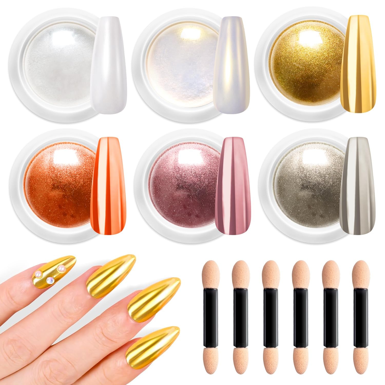 BISHENGYF Proszek do paznokci w kolorze różowego złotaNeue Upgrade Grosse Kapazitä Chrom PulverSuper-Spiegeleffekt Metall Mirror Chrome Powder – Neonowy szklisty efekt perłowy Brokat Nagelkunst Pulver Für DIY Salon