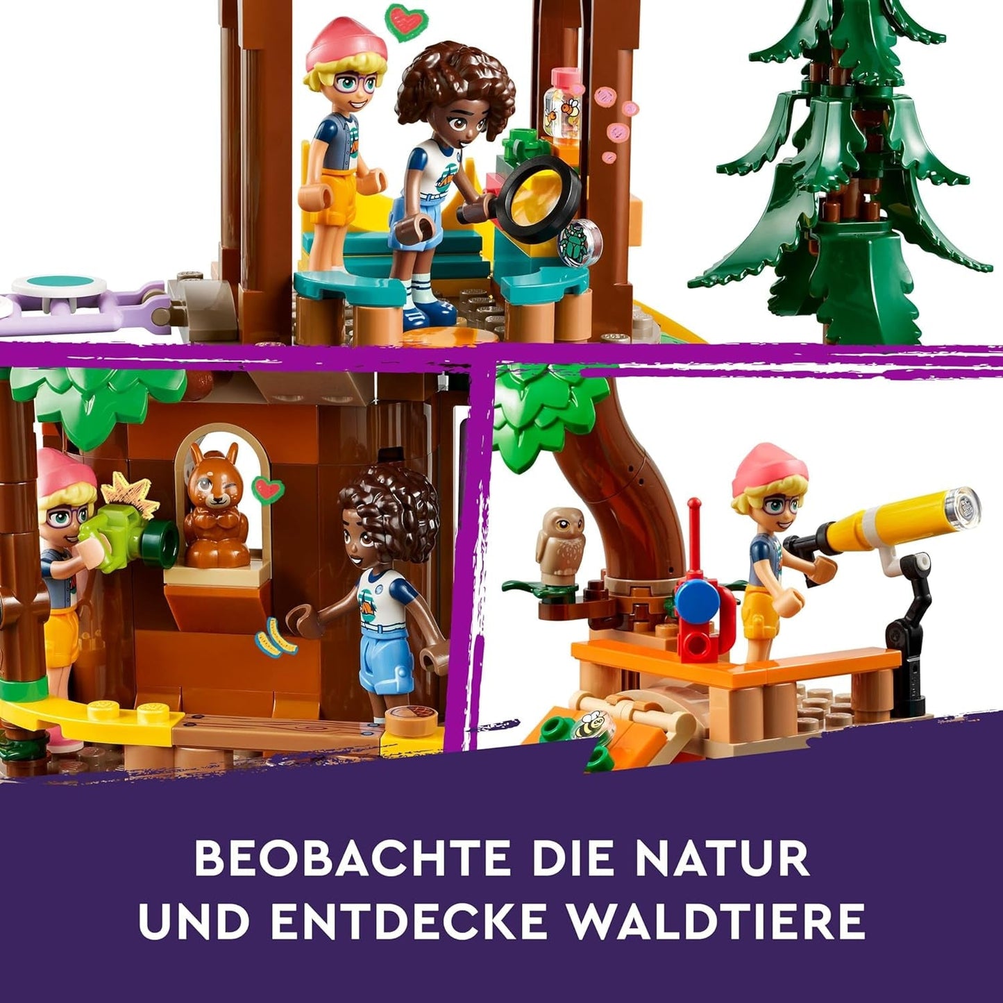 LEGO Friends Domek na drzewie na obozie przygód, zestaw dla dziewcząt i chłopców w wieku 8 lat z 5 figurkami i 5 zwierzętami, pomysł na prezent w postaci kreatywnych gier, zabawki sportowe, domek dla lalek 42631 Zestawy do budowania Kup w sklepie LEGO