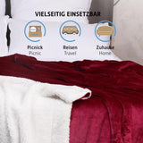 Przytulny koc Komfortec 150X200 cm, puszysty koc polarowy z certyfikatem Oeko-Tex, ciepły koc sherpa na sofę, gruby koc na sofę, bordowe Łóżka i koce Besuche den Komfortec-Store