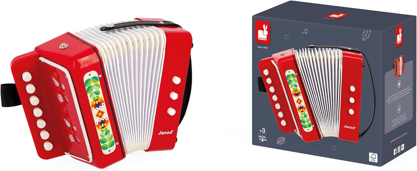 Janod - Akordeon Gioia - Instrument muzyczny dla dzieci - Odgrywanie ról i wczesna edukacja muzyczna - Z paskiem - Od 3 lat, J07654 Jucarii Bebe Naty Shop