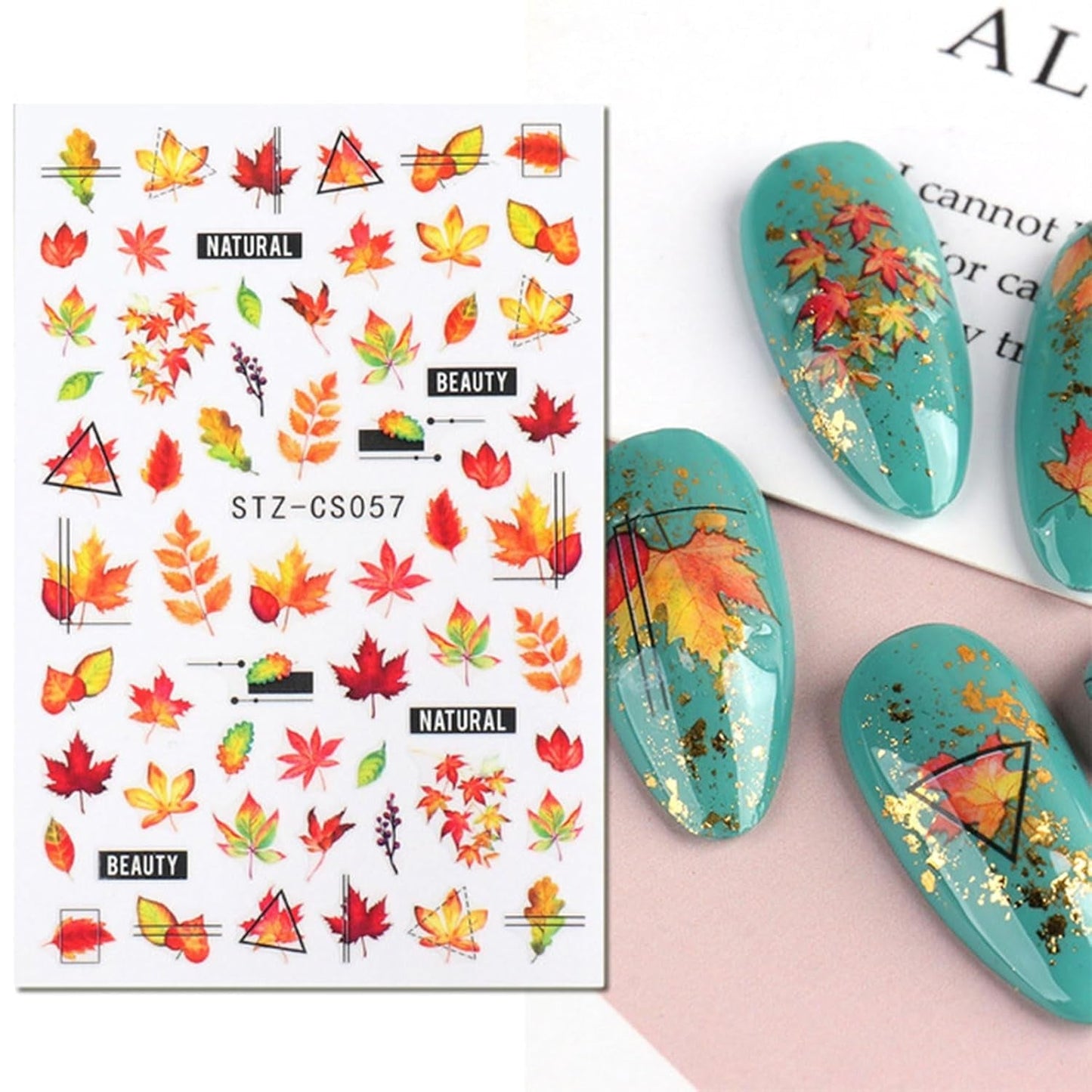 JMEOWIO Nagelsticker Herbst 9 Blatt Nail Art Naklejka Selbstklebend Nagelaufkleber Kürbis Ahornblatt Erntedankfest Dekoration Nageldesign Zubehör