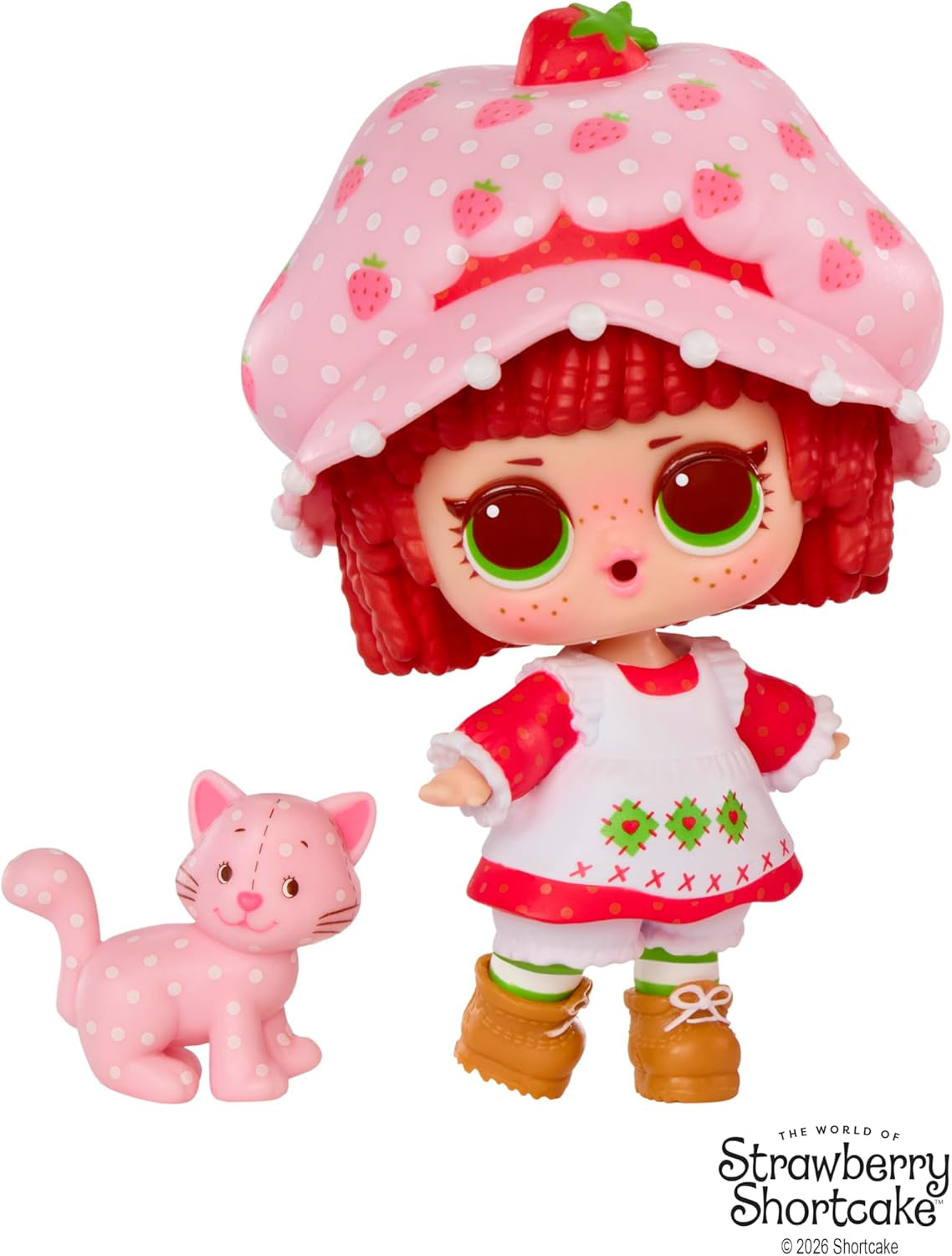 LOL niespodzianka! Loves Strawberry Shortcake Tots - Kolekcjonerskie pachnące lalki z 7 niespodziankami, zwierzakiem, modą, butami, kapeluszem, zestawem do zabawy z truskawkowym ciastkiem Cabrio, wiek 4+