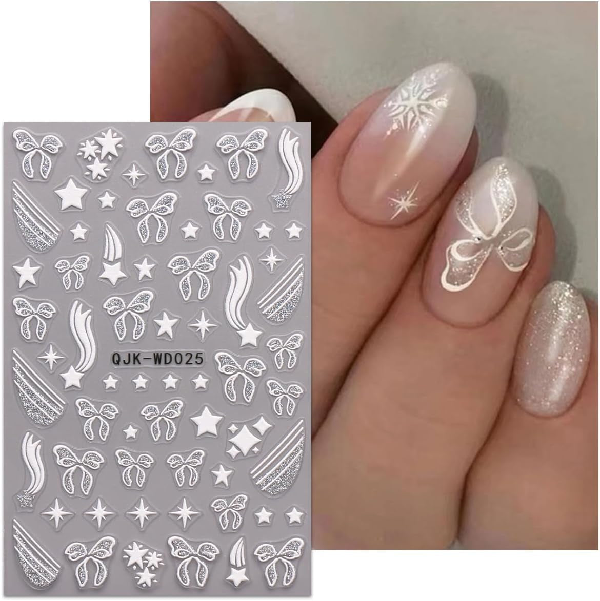 JMEOWIO Nagelsticker Bunte Herz Schleife 6 Blatt Nail Art Naklejka Selbstklebend Nagelaufkleber Dekoration Nageldesign Zubehör
