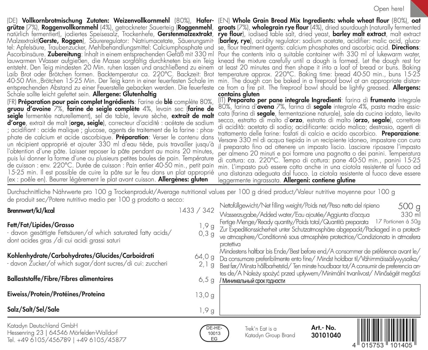 TREK'N EAT Vollkornbrotmischung Mieszanka do pieczenia i gotowania Naty Shop