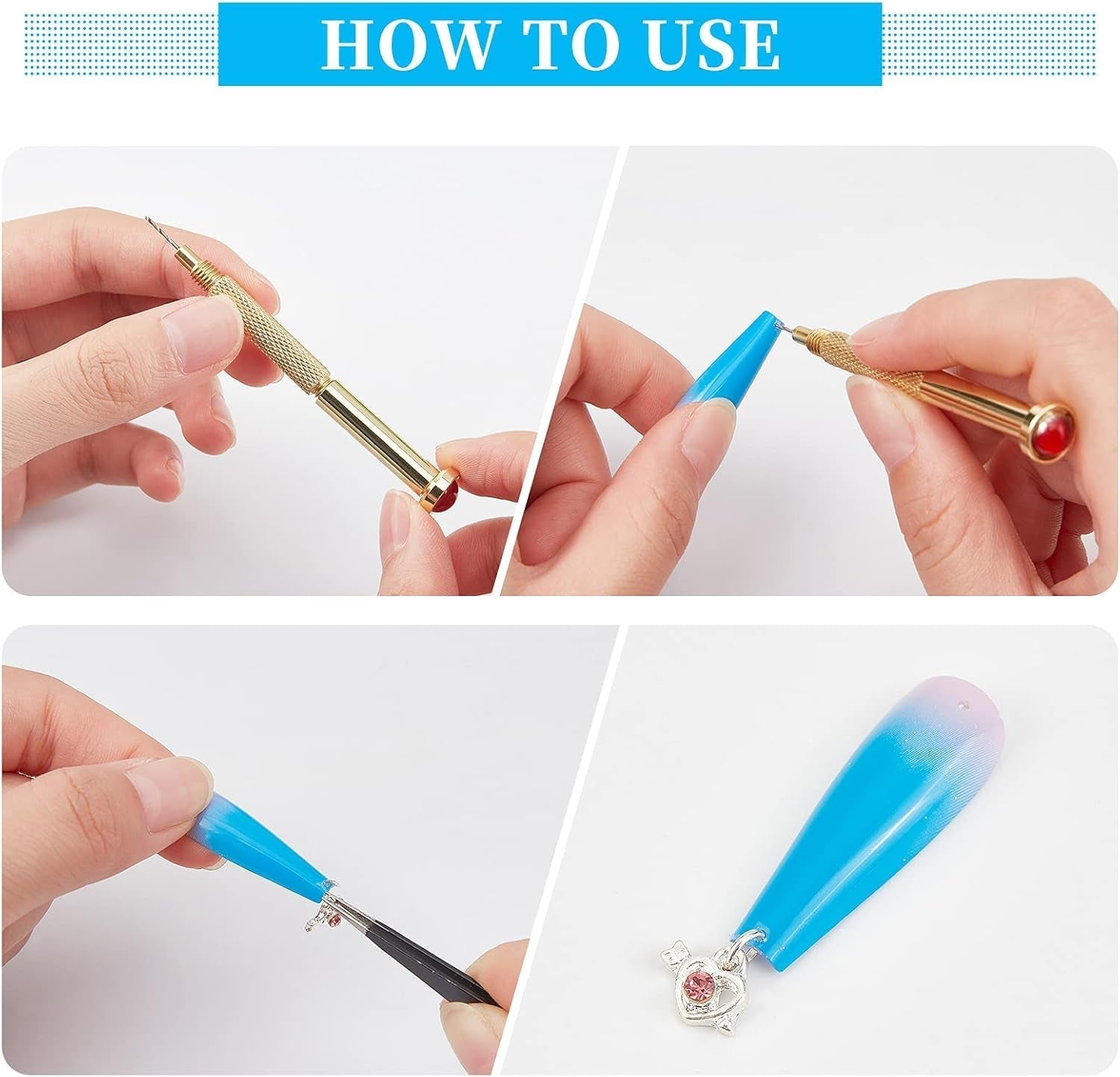 OLYCRAFT 24 szt. Nagelschmuck Ringe Dangle Nail Art Zubehör Mit Nagelpiercing Tool Nagelbohrer Manueller Bohrer Aus Legierung Für Tips, Acryl, Gele and Dekorationen