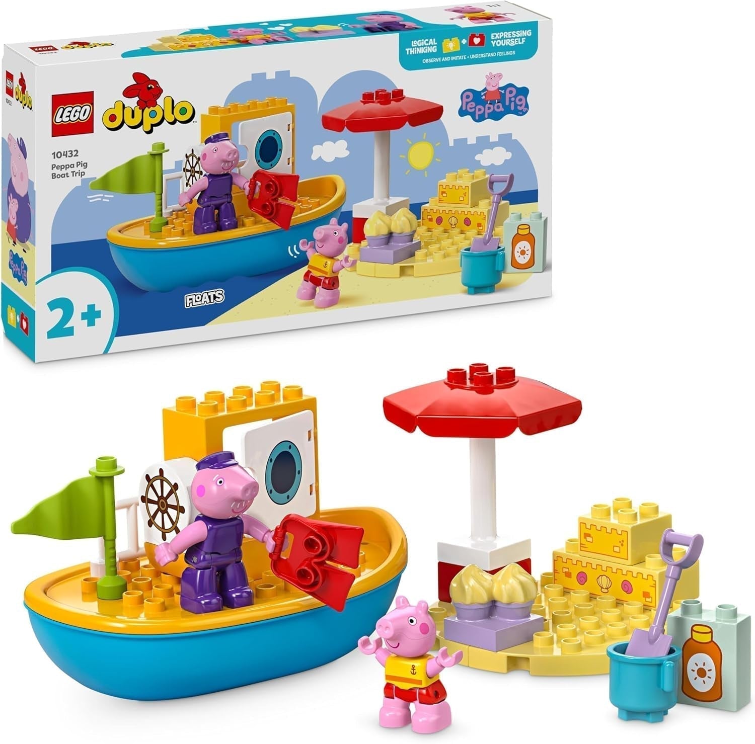 LEGO DUPLO Wycieczka łodzią Peppy: zbuduj i przebuduj zabawkową łódkę z 2 figurkami, kreatywną zabawką, pomysłem na prezent dla 2-latków, chłopców i dziewcząt 10432 Zestawy do budowania Besuche den LEGO-Store Default Title