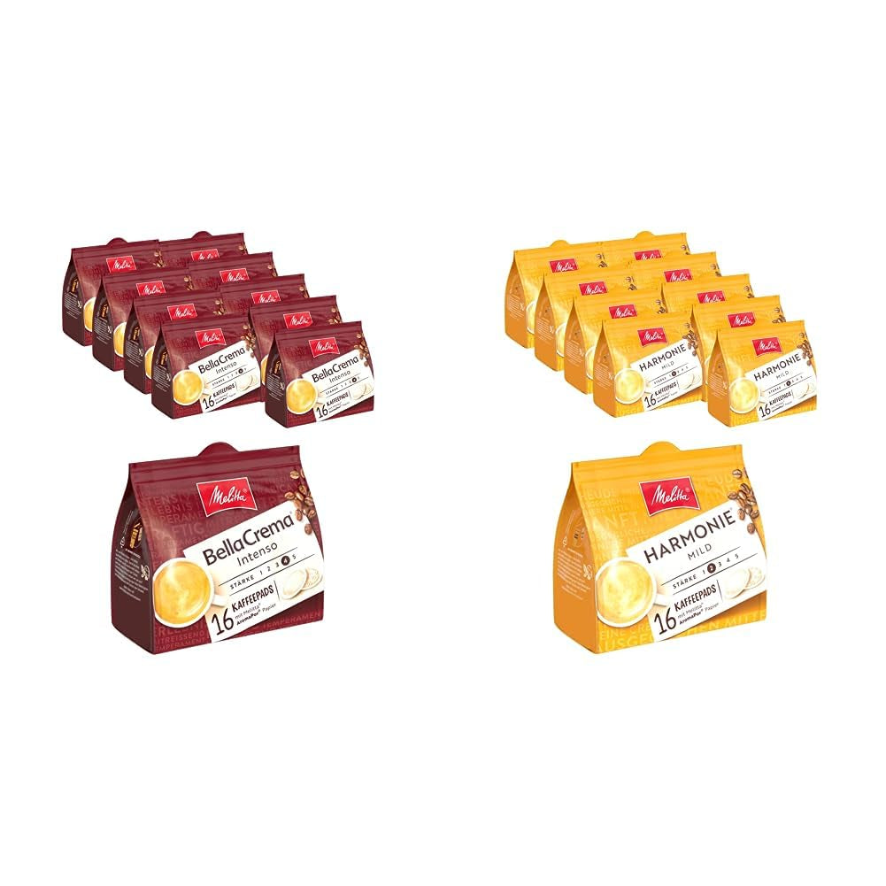 Melitta BellaCrema Intenso gemahlener Röstkaffee w kapsułkach Kaffee 10 x 16 saszetek & Harmonie łagodny gemahlener Röstkaffee w saszetkach Kaffee 10 x 16 saszetek