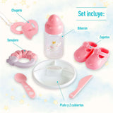 JC Toys - Berenguer Boutique 38 cm, miękka, realistyczna lalka z otwartymi/zamkniętymi ustami, 10-częściowy zestaw upominkowy, butelka dla dziecka, grzechotka, smoczek i akcesoria, różowy, wiek 2+