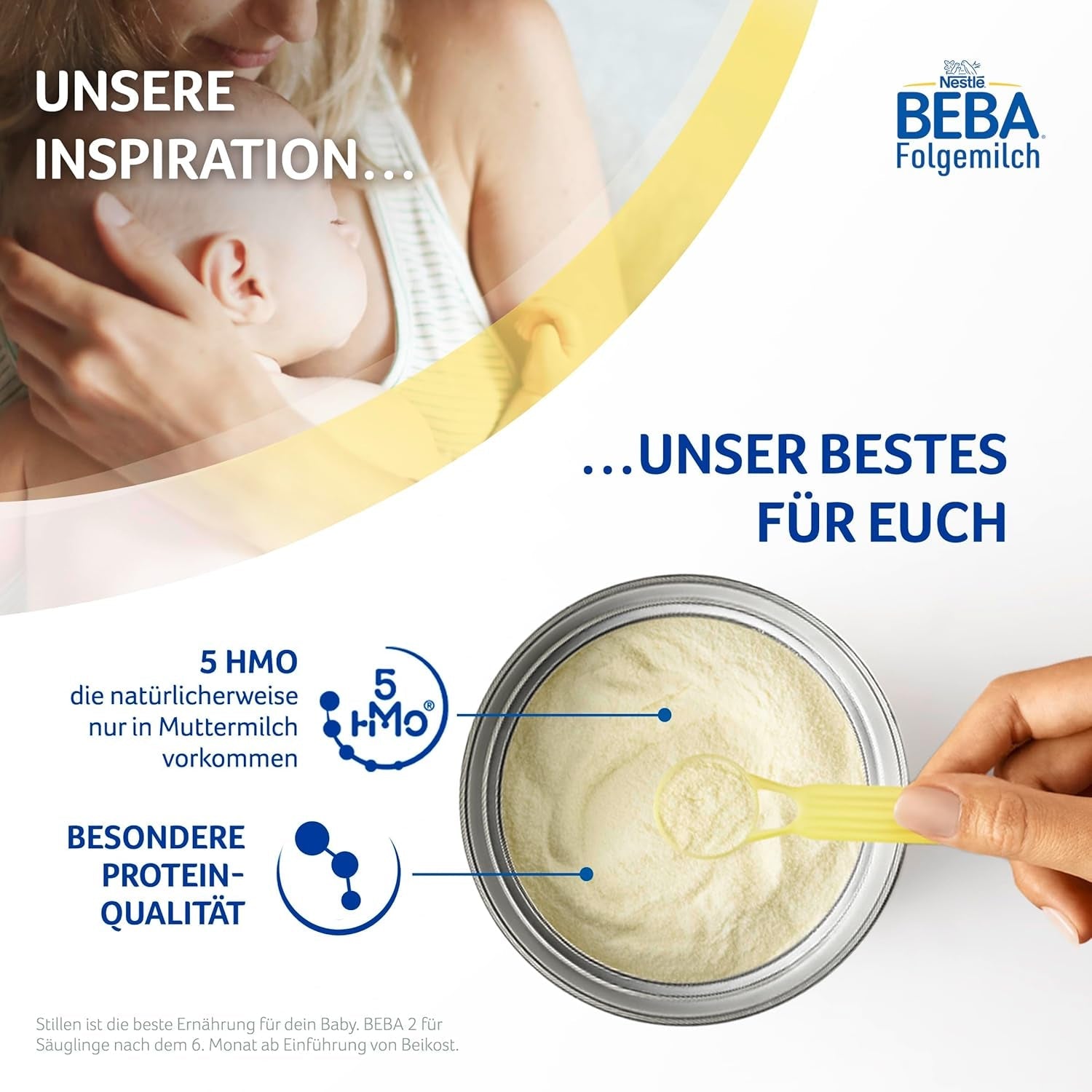 BEBA 2 - Mleko następne po 6 miesiącu, z kompleksem 5 HMO, zawartością białka odpowiednią do wieku, bez laktozy, bez oleju palmowego, bez oleju rybnego, żywność dla niemowląt, mleko w proszku dla dzieci, opak. 3 szt. (3 x 800g)