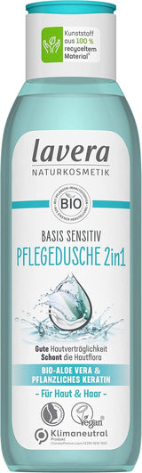 Lavera Care Basis Sensitiv 2 w 1, Szampon i żel pod prysznic z organicznym aloesem i keratyną roślinną, 250 ml Prysznic i kąpiel Naty Shop