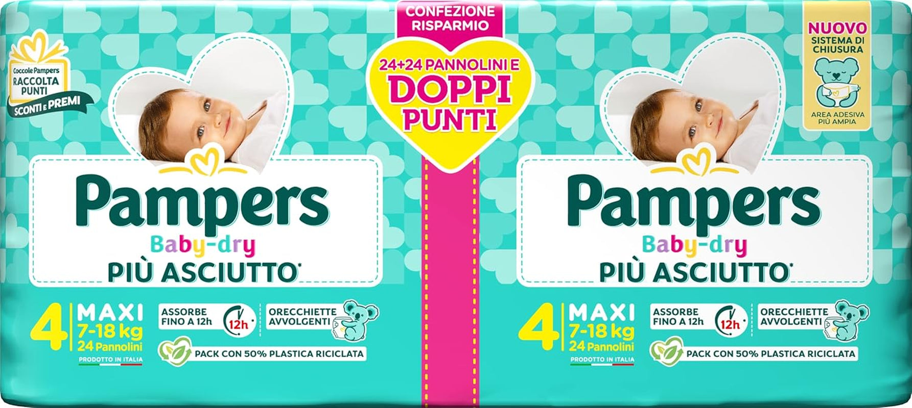 Pieluszki Pampers Baby Dry Maxi Twin Pack, rozmiar 4 (7-18 kg), 48 pieluszek