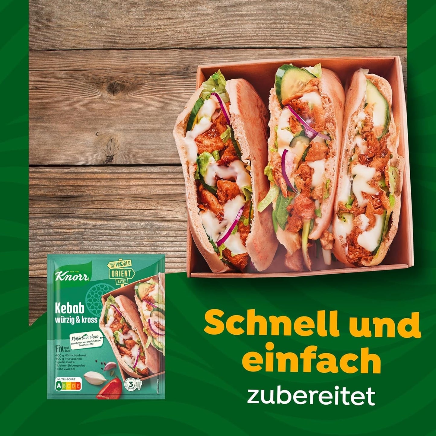 Knorr Fix Kebab für ein würzig und krosses Hähnchen Gericht ohne geschmacksverstärkende Zusatzstoffe 3 Porcje