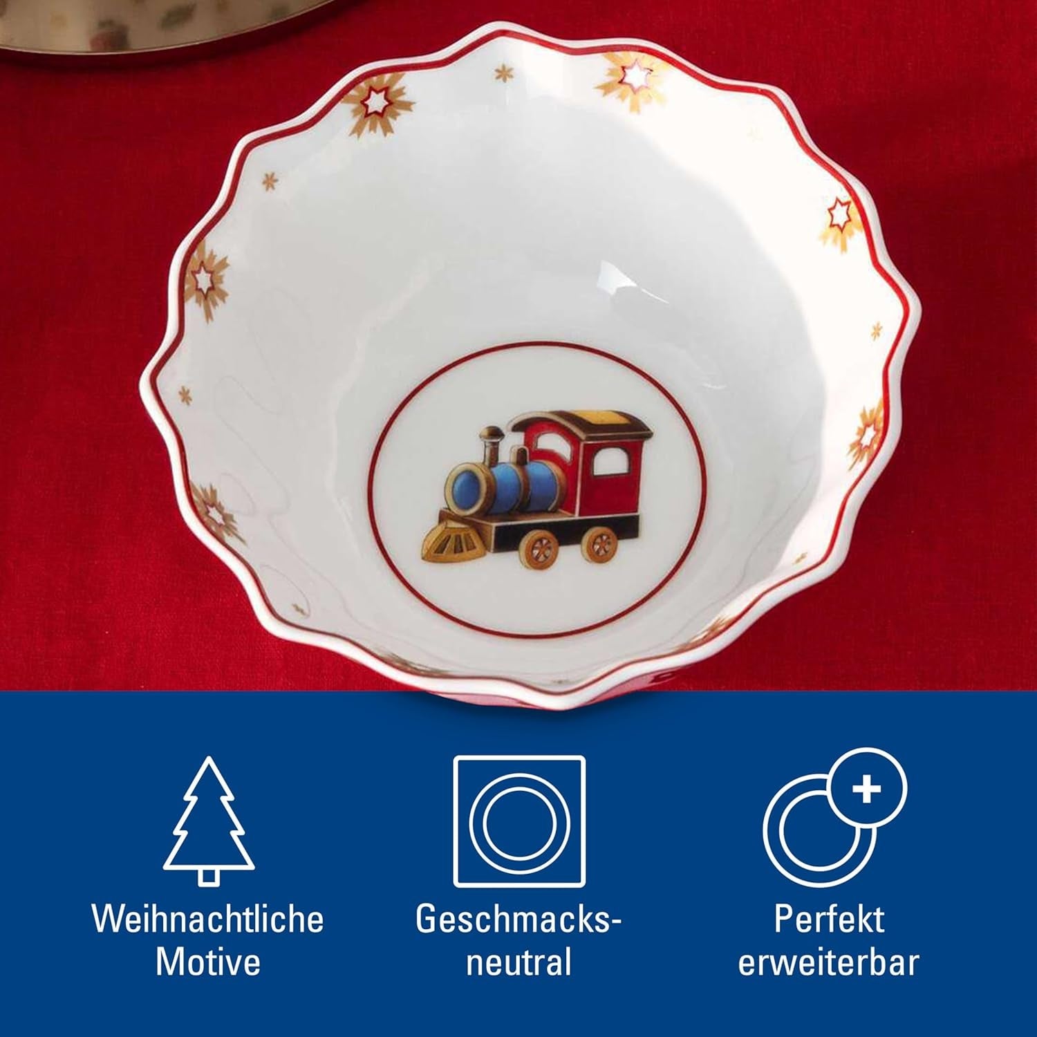 Villeroy & Boch - Zestaw śniadaniowy Toy's Delight dla 2 osób, wzór lokomotywy, 6 sztuk, kolorowy, bożonarodzeniowy, zestaw obiadowy z talerzami, filiżankami i miskami na śniadanie, świąteczne zastawy stołowe, porcelana Premium