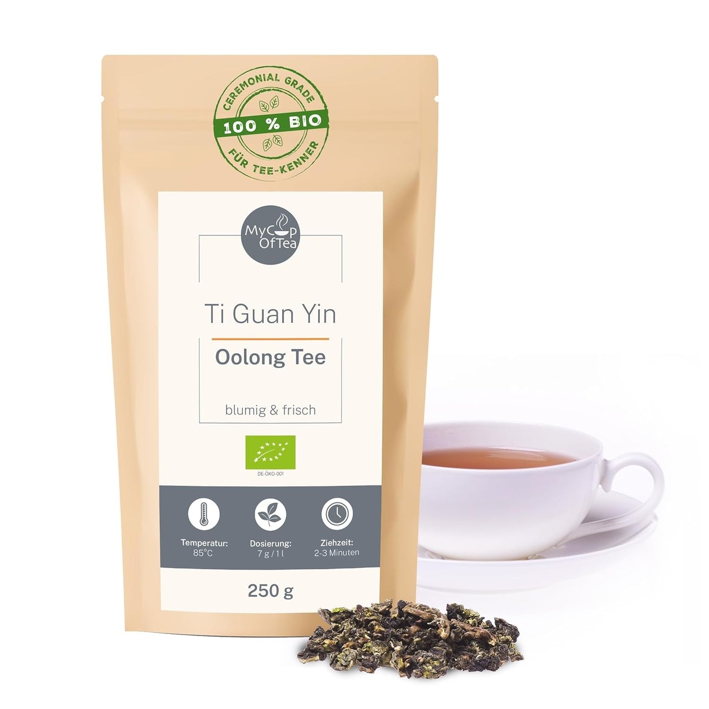 Ti Guan Yin Bio Oolong Tea 100g - Wysokiej jakości organiczna herbata Oolong z Chin - Wu Long (klasa ceremonialna) - Dla miłośników i koneserów herbaty - Mycupoftea