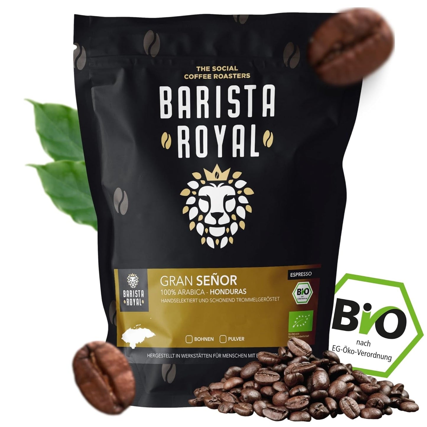 BARISTA ROYAL Bio Espressobohnen 1kg "Gran Señor" | Świeże Kaffeebohnen bezpośrednio z Hondurasu | 100% Arabika Espresso Ganze Bohnen | Idealny do w pełni automatycznych i Siebträger