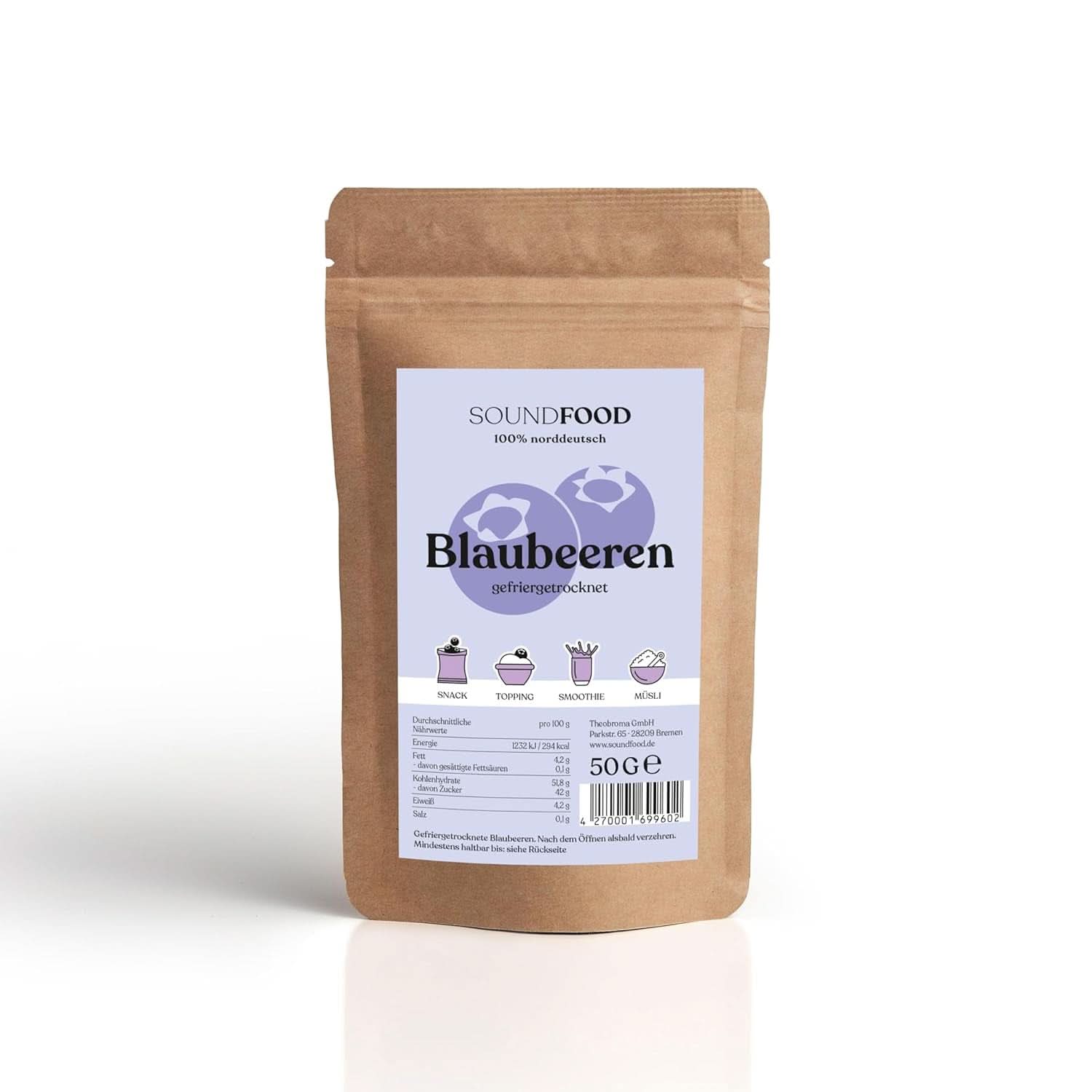 Borówki liofilizowane, całe, z Niemiec Zbiór 2023, 50 gramów Naty Shop produkty suszone 50 gramów
