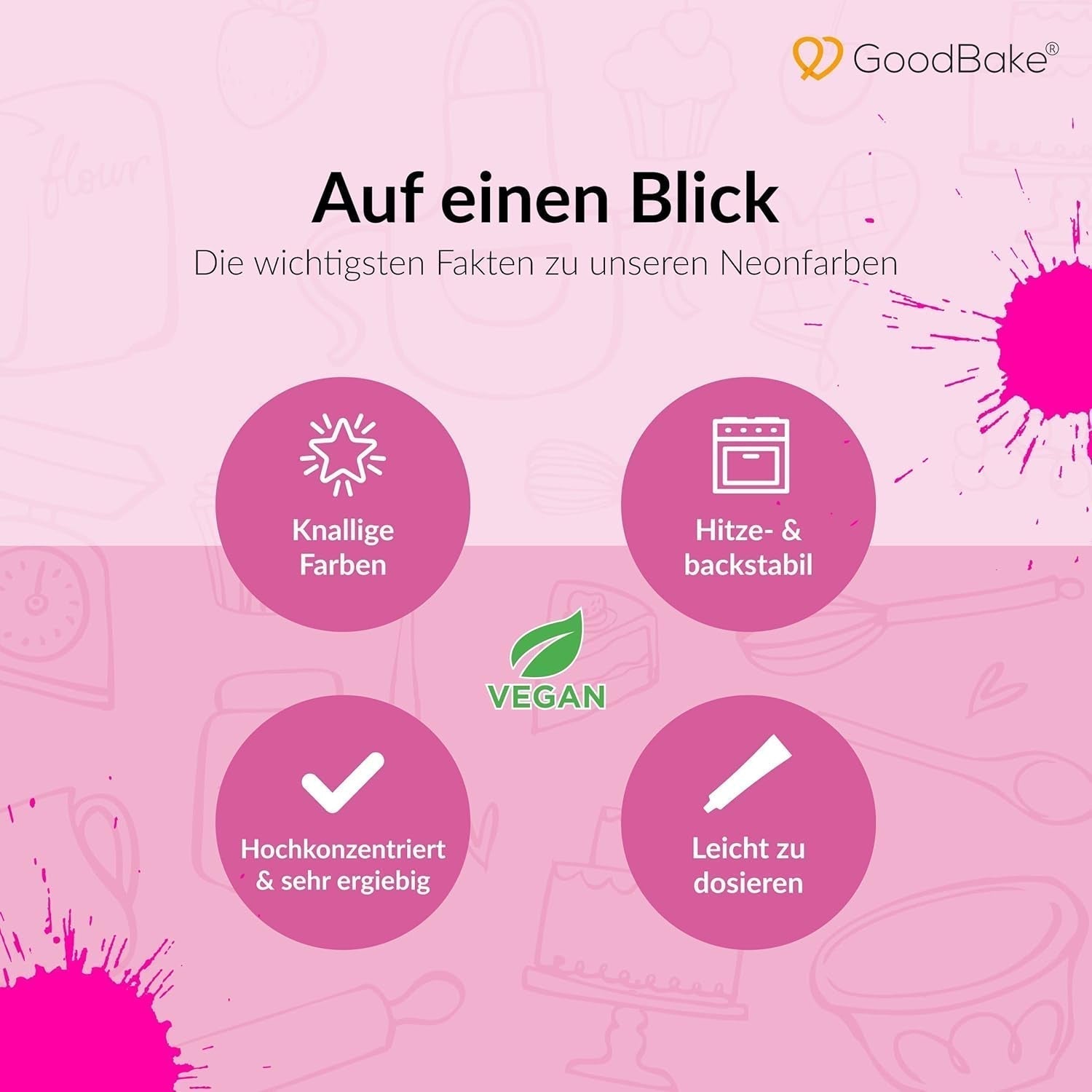 Goodbake Neonlebensmittelfarben 6 Farben Set – Intensywny Lebensmittelfarbe – Lebensmittelfarbpaste – Zum Einfärben Von Torten, Fondant, Buttercreme Uvm. – 100% wegański sklep Naty