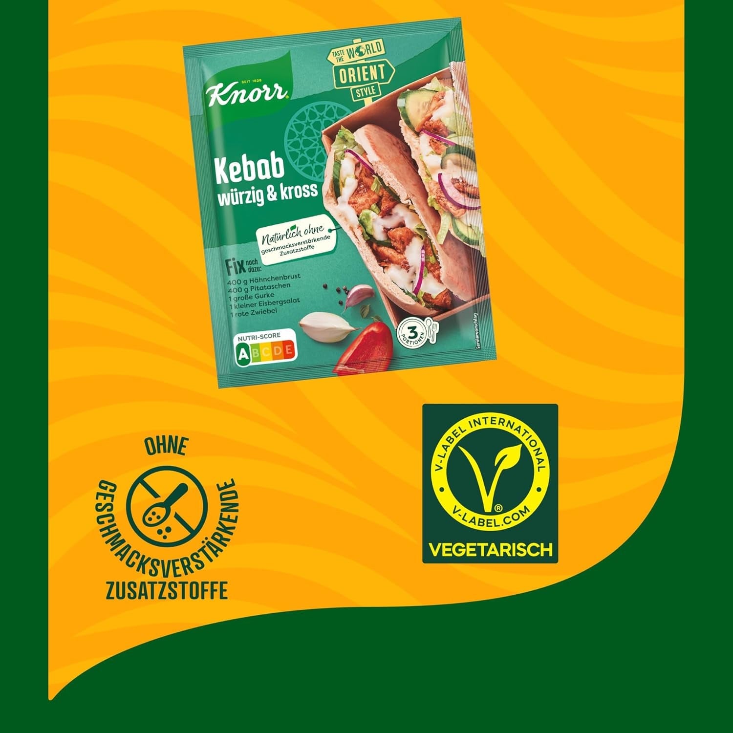 Knorr Fix Kebab für ein würzig und krosses Hähnchen Gericht ohne geschmacksverstärkende Zusatzstoffe 3 Porcje