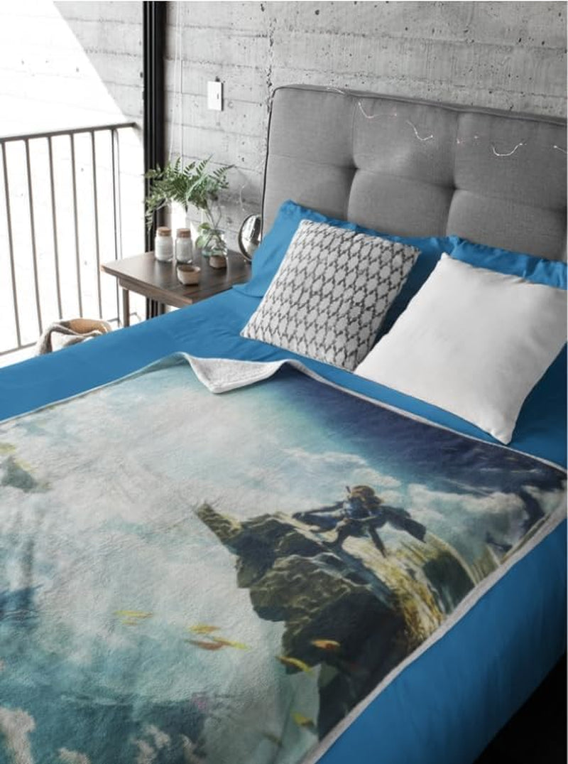 Koc Zelda Sherpa - Sky Totk - 100 x 150 cm - oficjalny produkt licencjonowany, zielony, podwójne łóżka i koce HÃ”MADICT