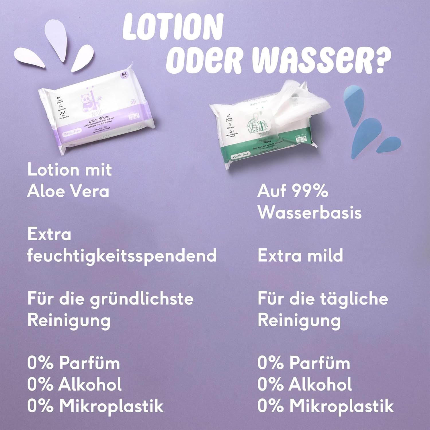 Naïf - Chusteczki nawilżane bez plastiku - 162 sztuki (3 opakowania po 54 chusteczki w każdym) - dla niemowląt i dzieci - do ust, ciała, twarzy - z aloesem i bambusem - 0% substancji zapachowych i alkoholu