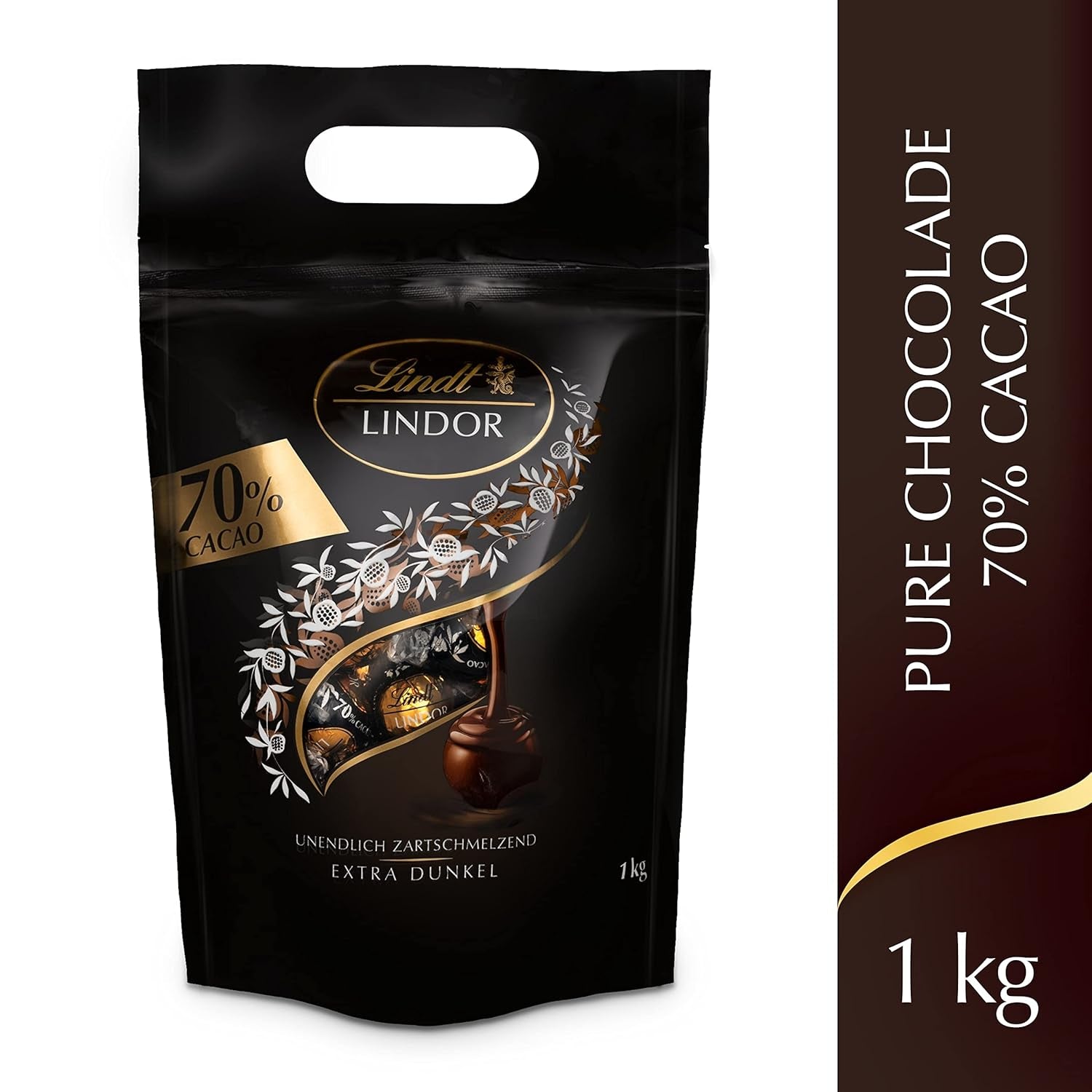 Lindt LINDOR Kulki z bardzo ciemnej czekolady i LINDOR Truskawkowe kulki czekoladowe | 1 kg zamykana torebka | ok. 80 kulek z białej czekolady z kremem truskawkowym