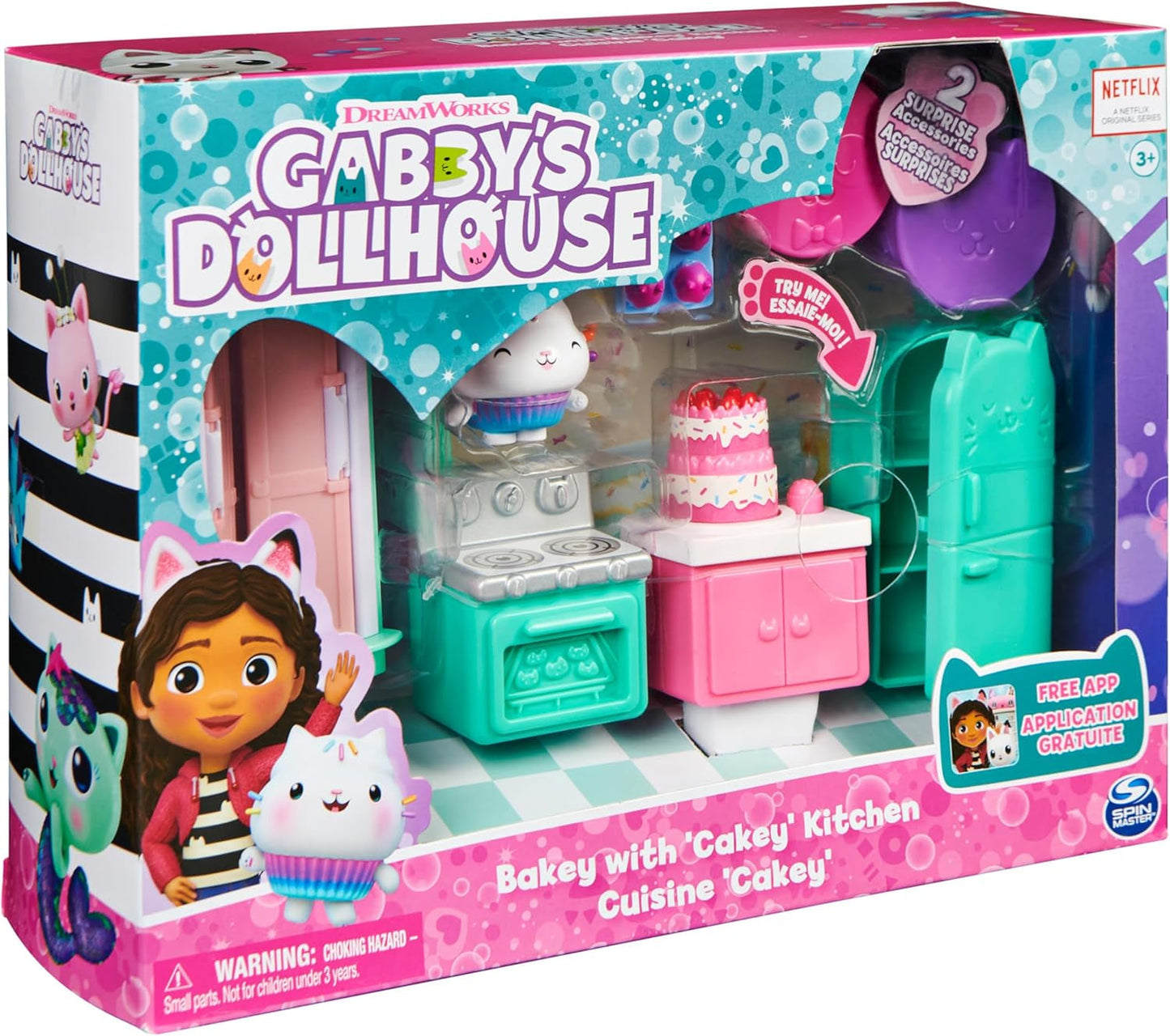 DOMEK DLA LAL GABBY'S DREAMWORKS - Pokój Deluxe, Cukiernia Ciastkowa, Kuchnia Kuchi (rum.: Ciasto), 3 meble i 2 pudełka-niespodzianki z akcesoriami, odpowiednie dla dzieci w wieku od 3 lat