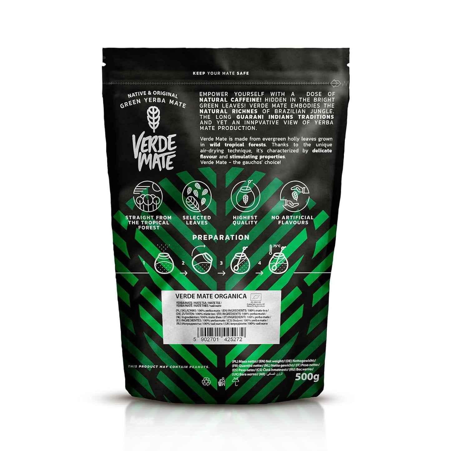 Verde Mate Green Orgánica 500 G – Organiczna Yerba Mate z Brazylii – bezdymna i starannie przetworzona 0,5 kg