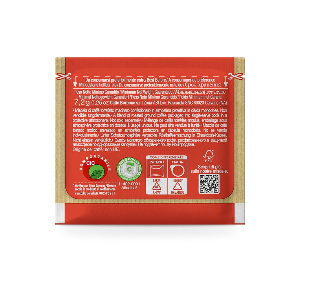 Caffè Borbone Kompostowalne podkładki Kaffeepads, Rote Kaffeemischung - 150 podkładek - Kompatybilne z papierowymi podkładkami ESE System 44 mm