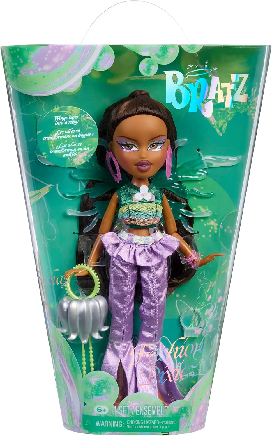 Lalka Bratz Fashion Pixiez Sasha - fantastyczna lalka kolekcjonerska z prawdziwą modą i dodatkami, skrzydłami zamieniającymi się w pierścionek