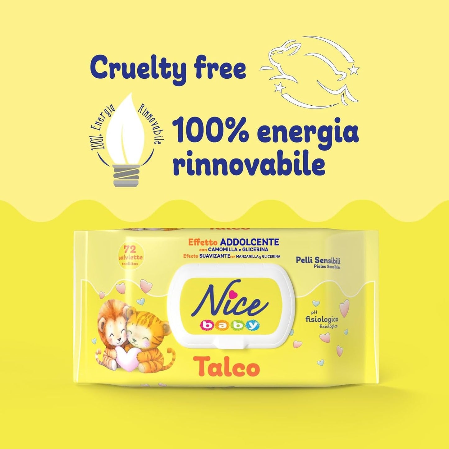 NICE Chusteczki nawilżane dla niemowląt 72 szt. Z pokrywką Talk o zapachu Naturalne materiały Delikatne czyszczenie Dziecko 1 szt.