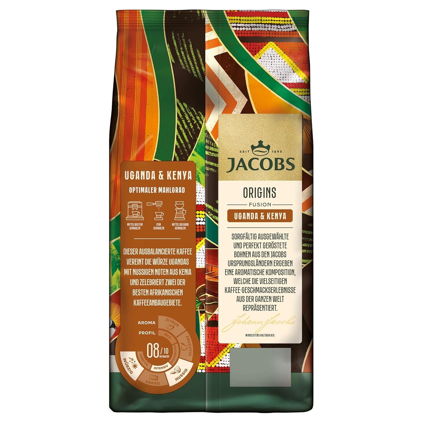 Jacobs Origins Kawa ziarnista z Ugandy i Kenii, pełne espresso z pikantną nutą, moc 8/10, kawa ziarnista, 1 kg