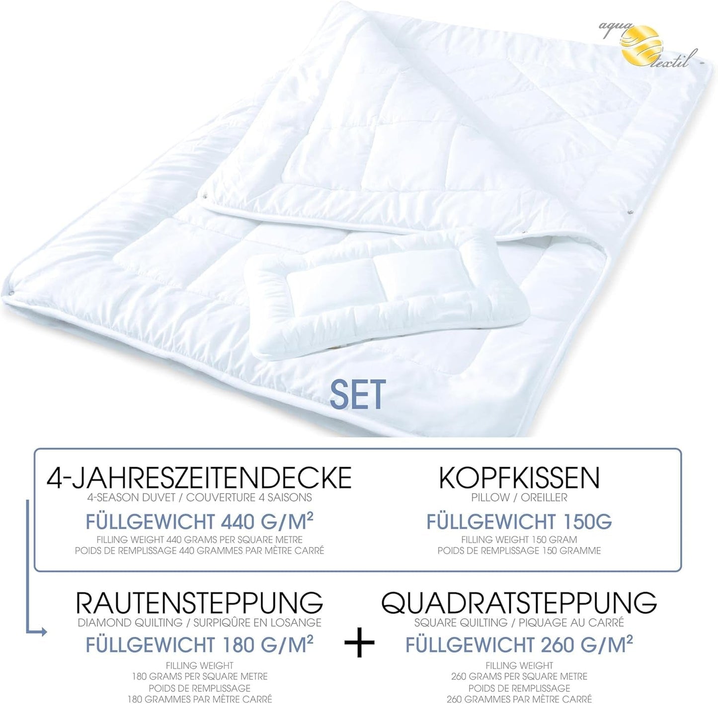 Aqua-Textil Soft Touch Zestaw dla dzieci Pościel 100 X 135 cm 250G i 350G z poduszką 40 X 60 Cm 150G Pościel 4 pory roku Klimatyzacja Oeko-Tex Kołdry i kołdry Naty Shop