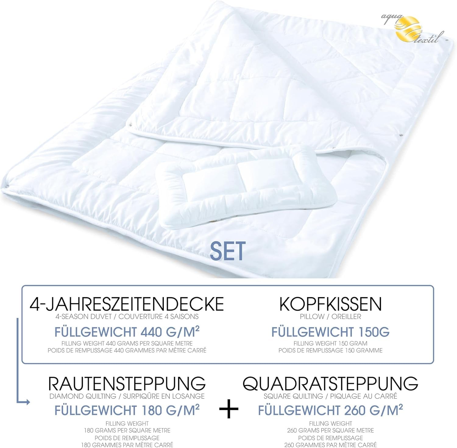 Aqua-Textil Soft Touch Zestaw dla dzieci Pościel 100 X 135 cm 250G i 350G z poduszką 40 X 60 Cm 150G Pościel 4 pory roku Klimatyzacja Oeko-Tex Kołdry i kołdry Naty Shop