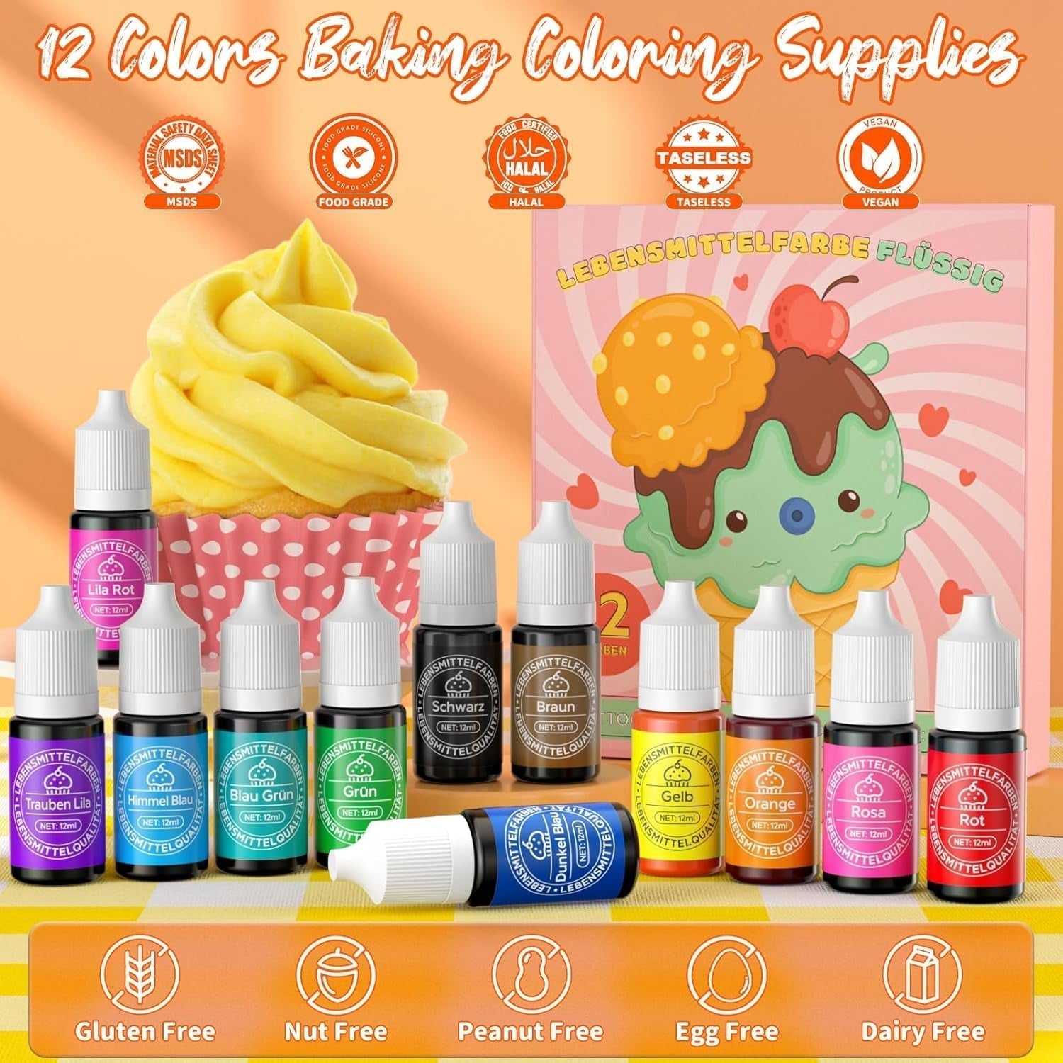 Zestaw barwników spożywczych w płynie 12 x 12 ml Naty Shop